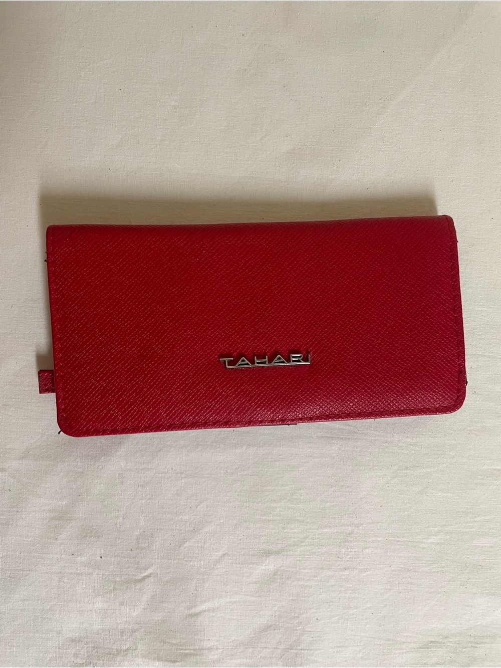 Tahari Red Saffiano Wallet with Metal Logo